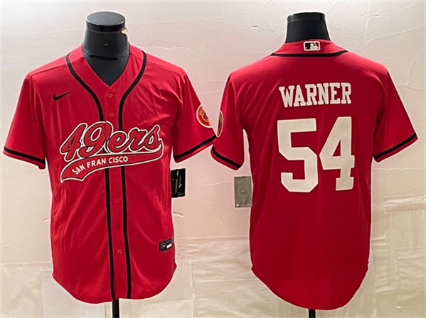 Men's San Francisco 49ers #54 Fred Warner Red Cool Base Stitched Baseball Jersey - Click Image to Close